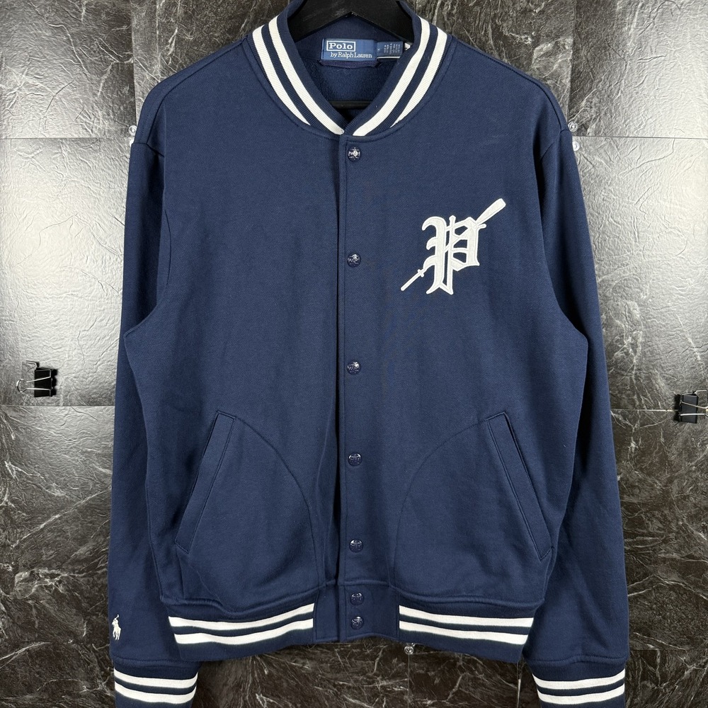 Polo Ralph Lauren Men's Blue Patch Varsity Baseball Jacket Medium